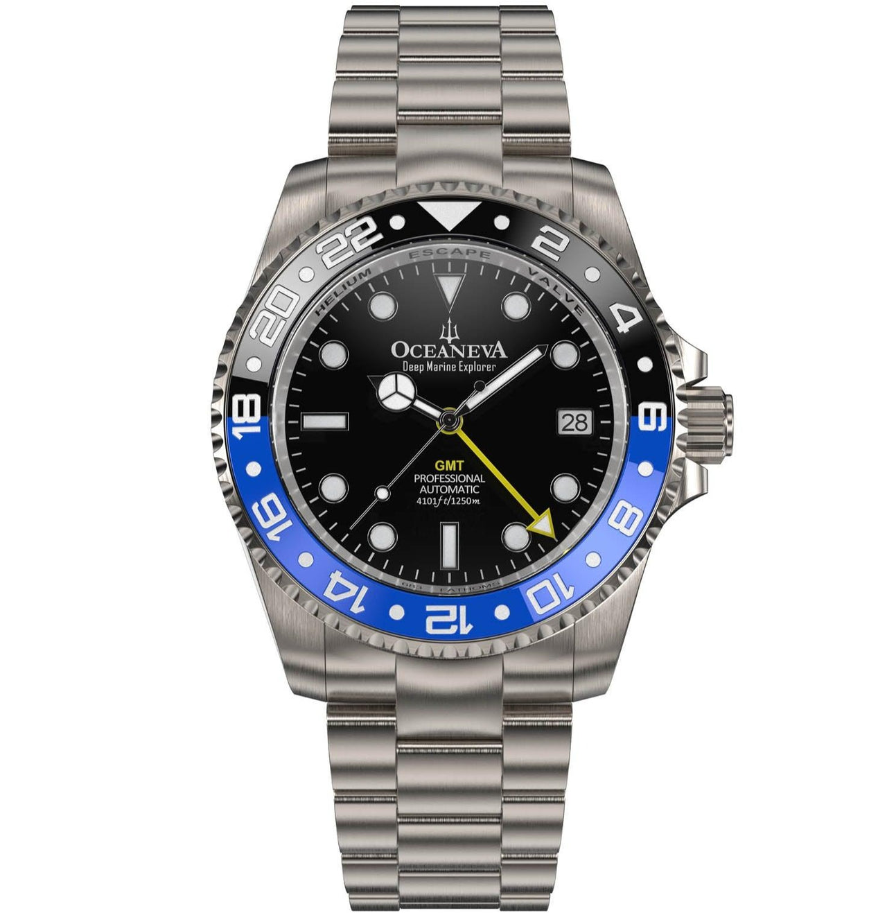 Oceaneva Men's GMT Titanium Automatic Watch with blue and black ceramic bezel