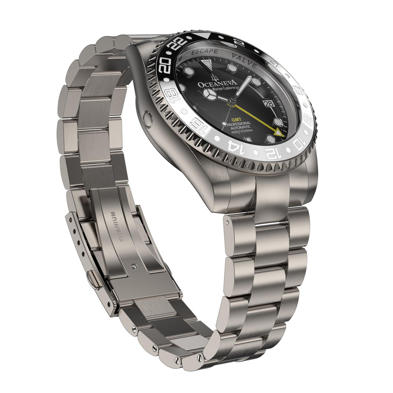Stylish combination of black and white on Oceaneva's Black Ceramic Bezel Titanium Watch