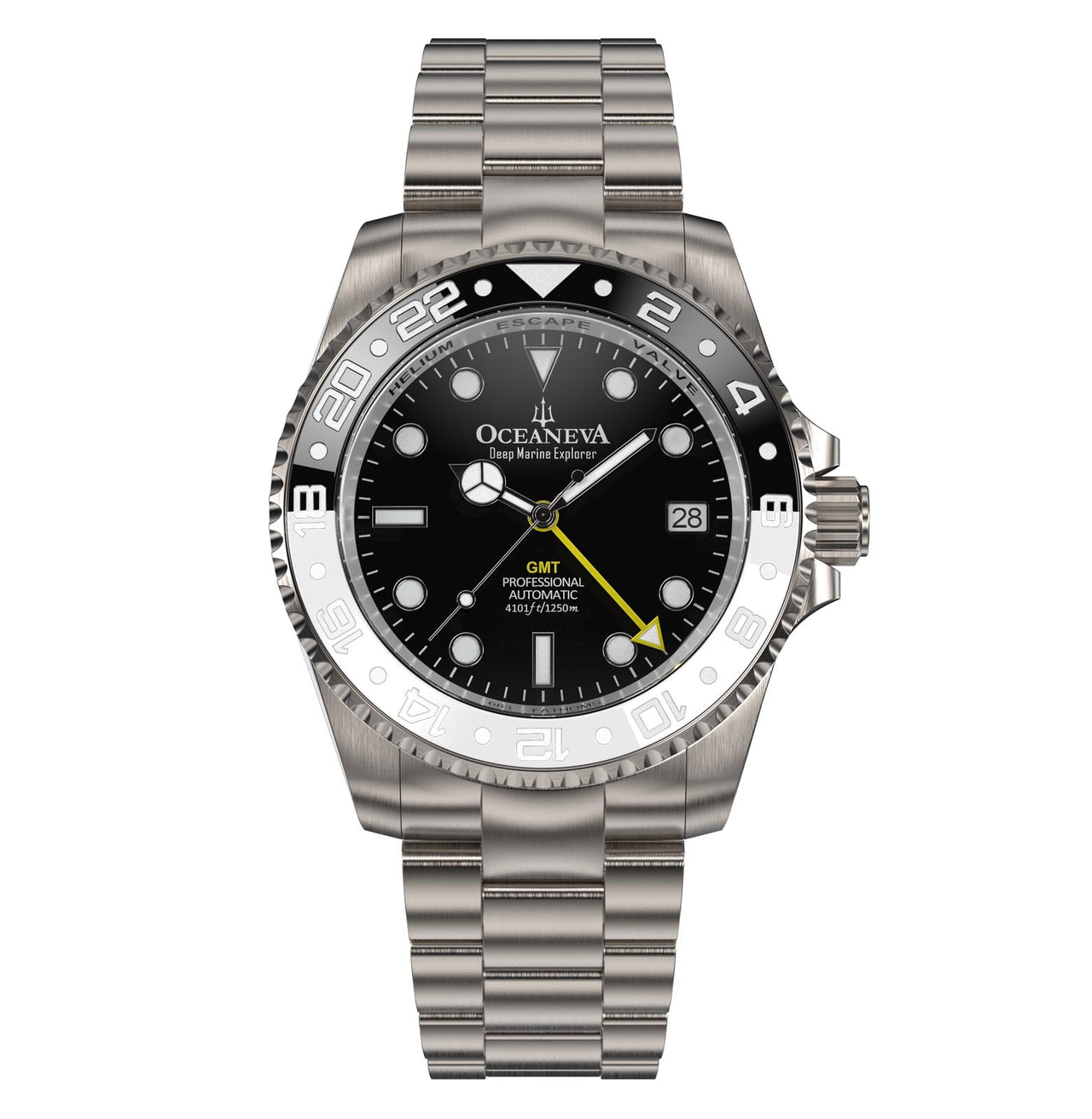 Elegant Oceaneva Titanium GMT Watch with black and white ceramic bezel