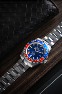 Thumbnail for Oceaneva™ Men's GMT Automatic Deep Marine Explorer 1250M Pro Diver Red Blue Bezel Blue Dial Watch
