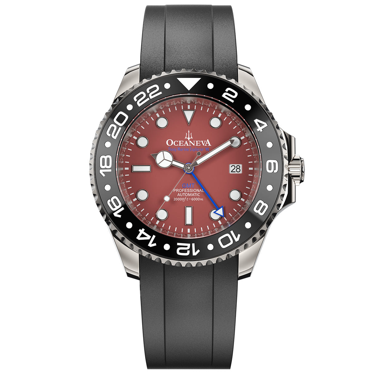 Oceaneva 6000m GMT Deep Marine Explorer VI Grade 5 Titanium Automatic Watch Burgundy Dial