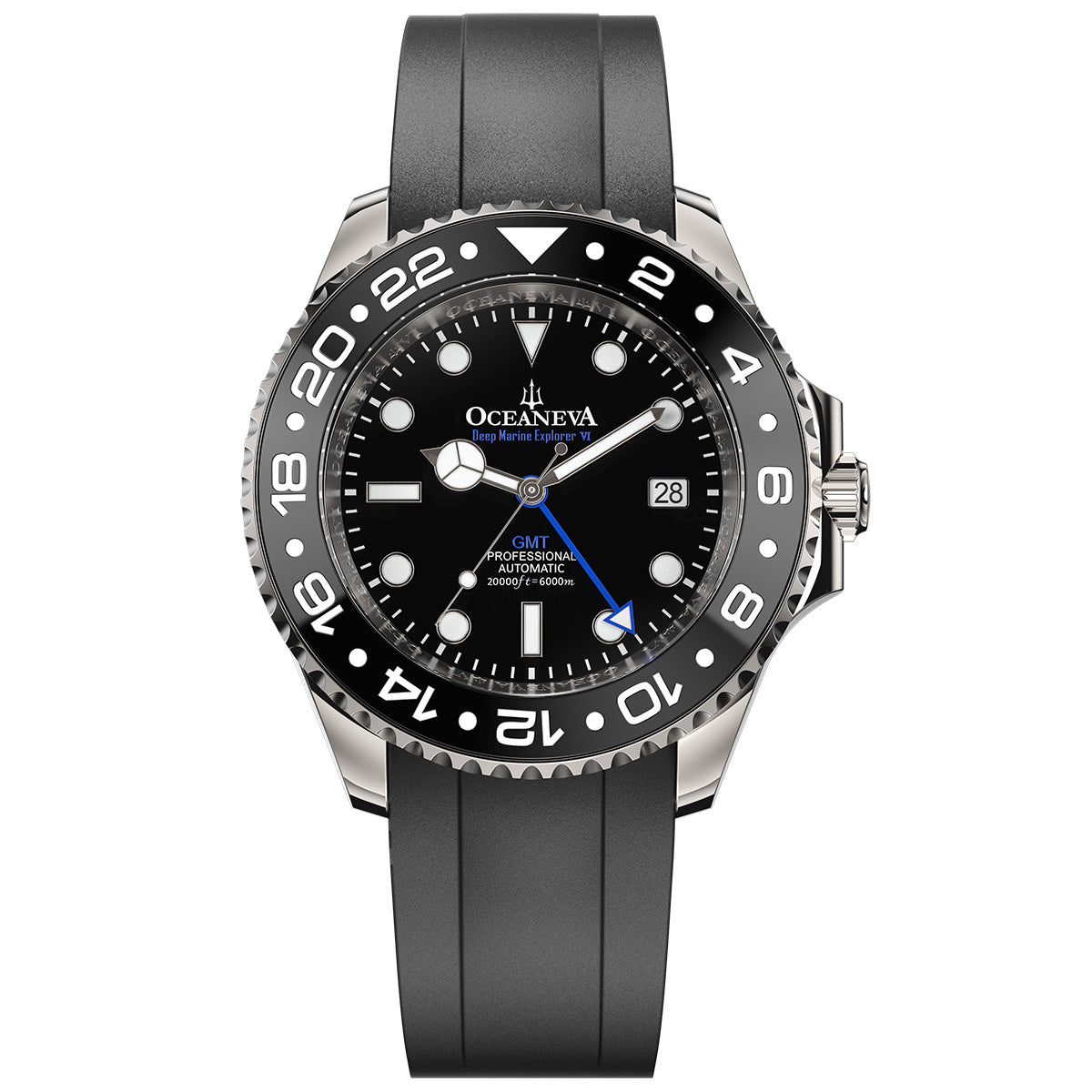 Oceaneva 6000m GMT Deep Marine Explorer VI Grade 5 Titanium Automatic Watch Black Dial
