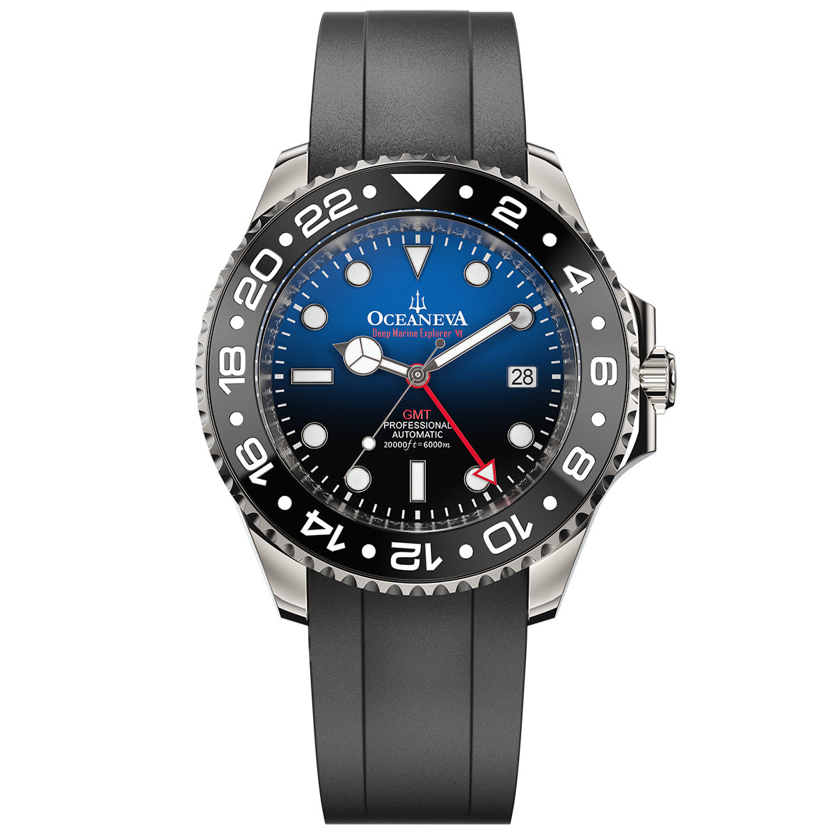 Oceaneva 6000m GMT Deep Marine Explorer VI Grade 5 Titanium Automatic Watch Blue Black Dial