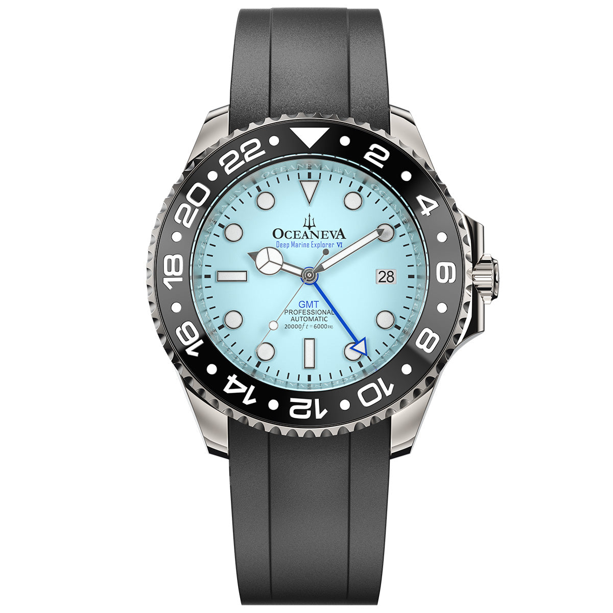 Oceaneva 6000m GMT Deep Marine Explorer VI Grade 5 Titanium Automatic Watch Light Blue Dial