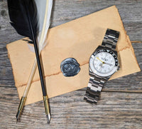 Thumbnail for Oceaneva titanium dive watch black and white with quill, parchment and wax seal