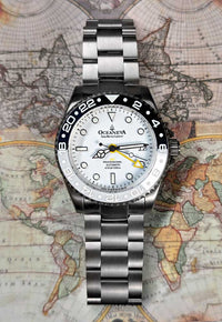 Thumbnail for Oceaneva™ Men's GMT TITANIUM Automatic Deep Marine Explorer 1250M White & Black Ceramic Bezel Watch