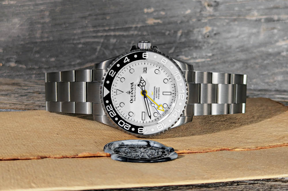 Elegant Oceaneva Titanium GMT Watch with black and white ceramic bezel