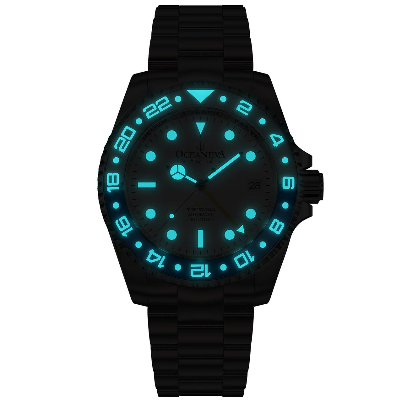 Showcasing Oceaneva Titanium Watch's full BGW9 Grade A Luminous bezel