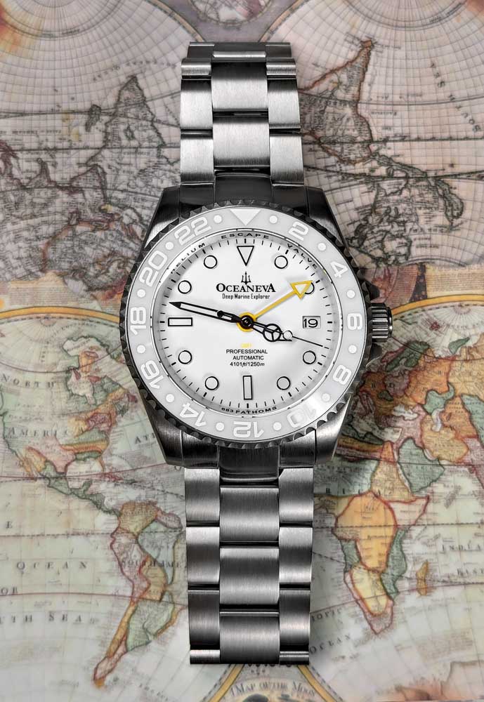 Oceaneva Men's GMT Titanium Automatic Watch with White Ceramic Beze