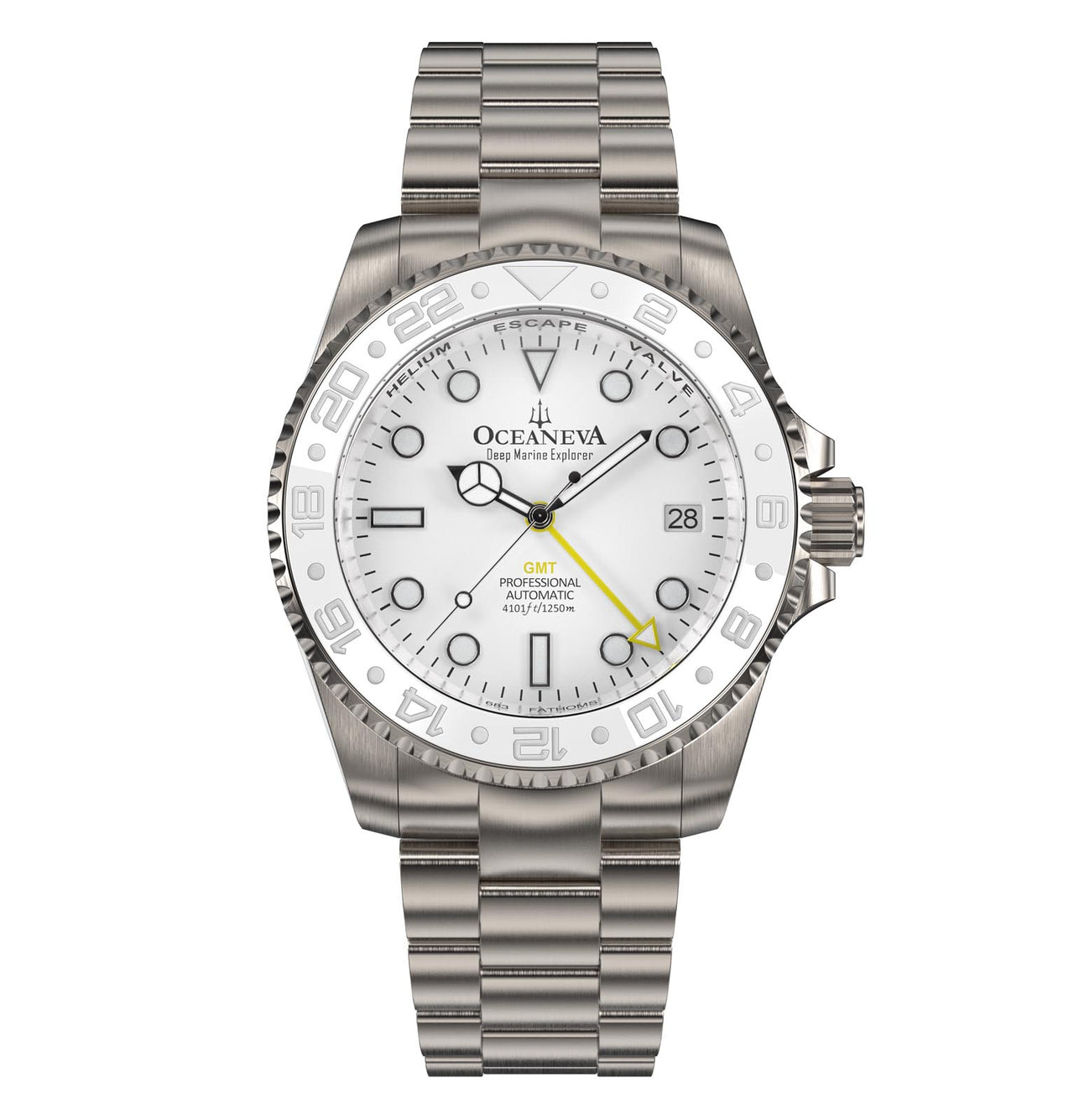 Oceaneva Men's GMT Titanium Automatic Watch with White Ceramic Bezel 