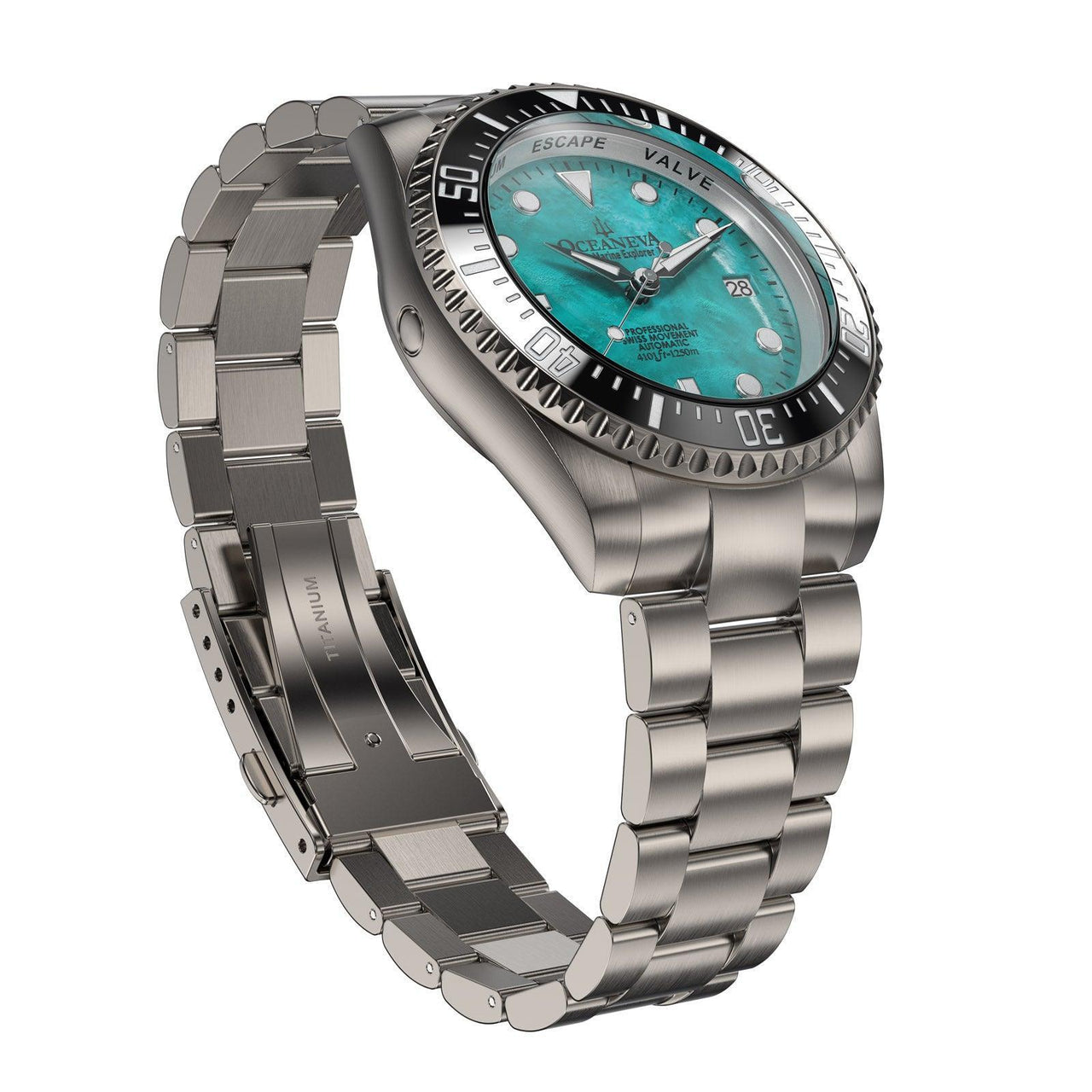 Oceaneva Men's Deep Marine Explorer II 1250M Titanium Watch - Aquamarine Dial - BKII200AQMOPTT Automatic watches, mens titanium watch, Mint Dial Watch, Titanium Watch, titanium watches for men