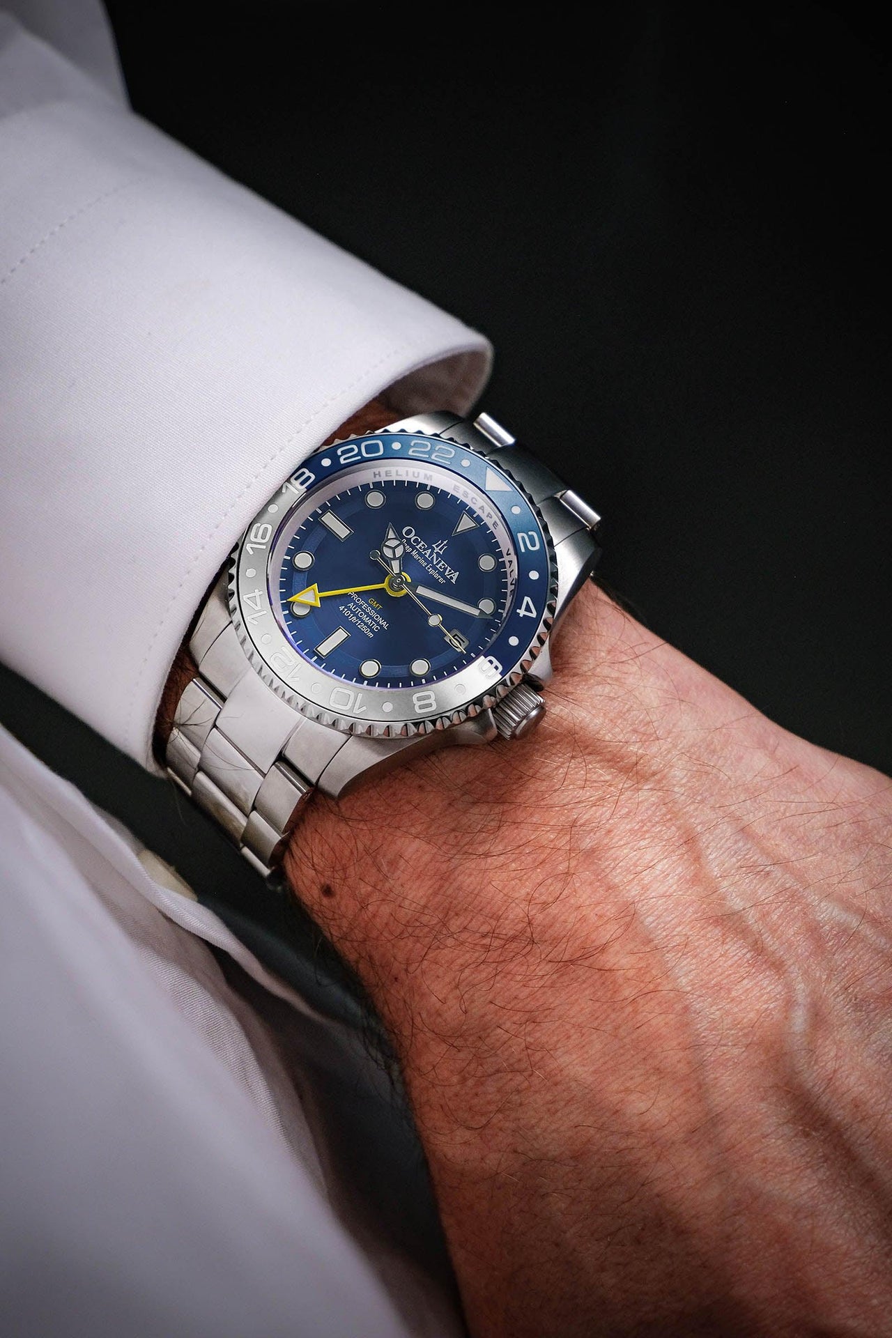 Oceaneva Automatic GMT Watch - Deep Marine Explorer Diver Watch - BL.BL.NH.WH.GMT.ST automatic GMT watch, Automatic watches, Diver GMT, GMT Dive Watch, men's gmt watches