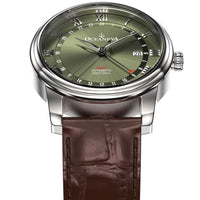 Thumbnail for Oceaneva Men's OceanTrek GMT Automatic 200m Leather Watch Olive Drab - OTOD200M34NH-brown strap automatic GMT watch, Automatic watches, Diver GMT, GMT Dive Watch