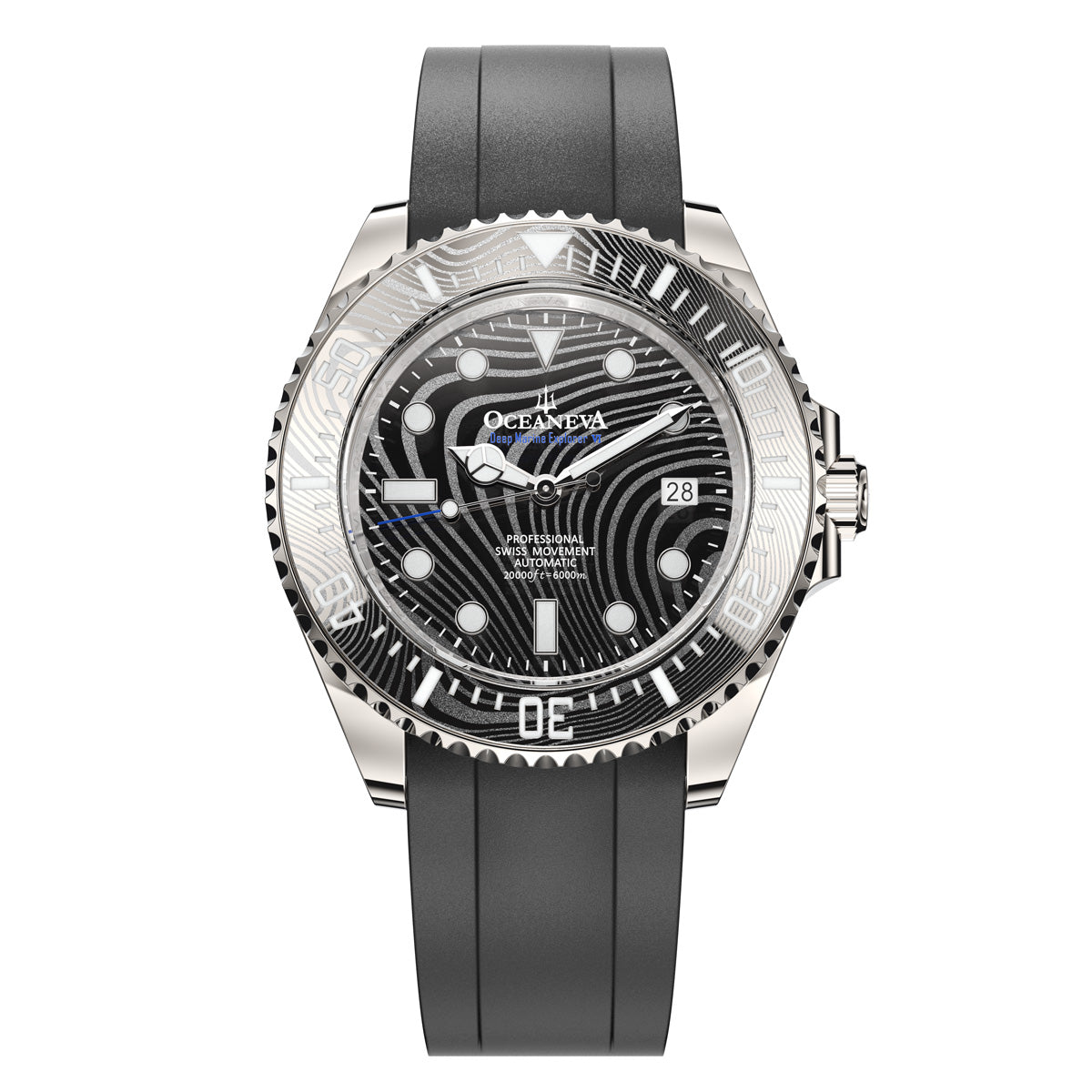 Oceaneva 6000m Deep Marine Explorer VI Grade 5 Titanium Automatic Watch Damascus Dial - VI200BKDMDMNT Automatic Watch, Dive Watch, Grade 5 Titanium Watch, Sw200-1 Swiss Automatic Movement