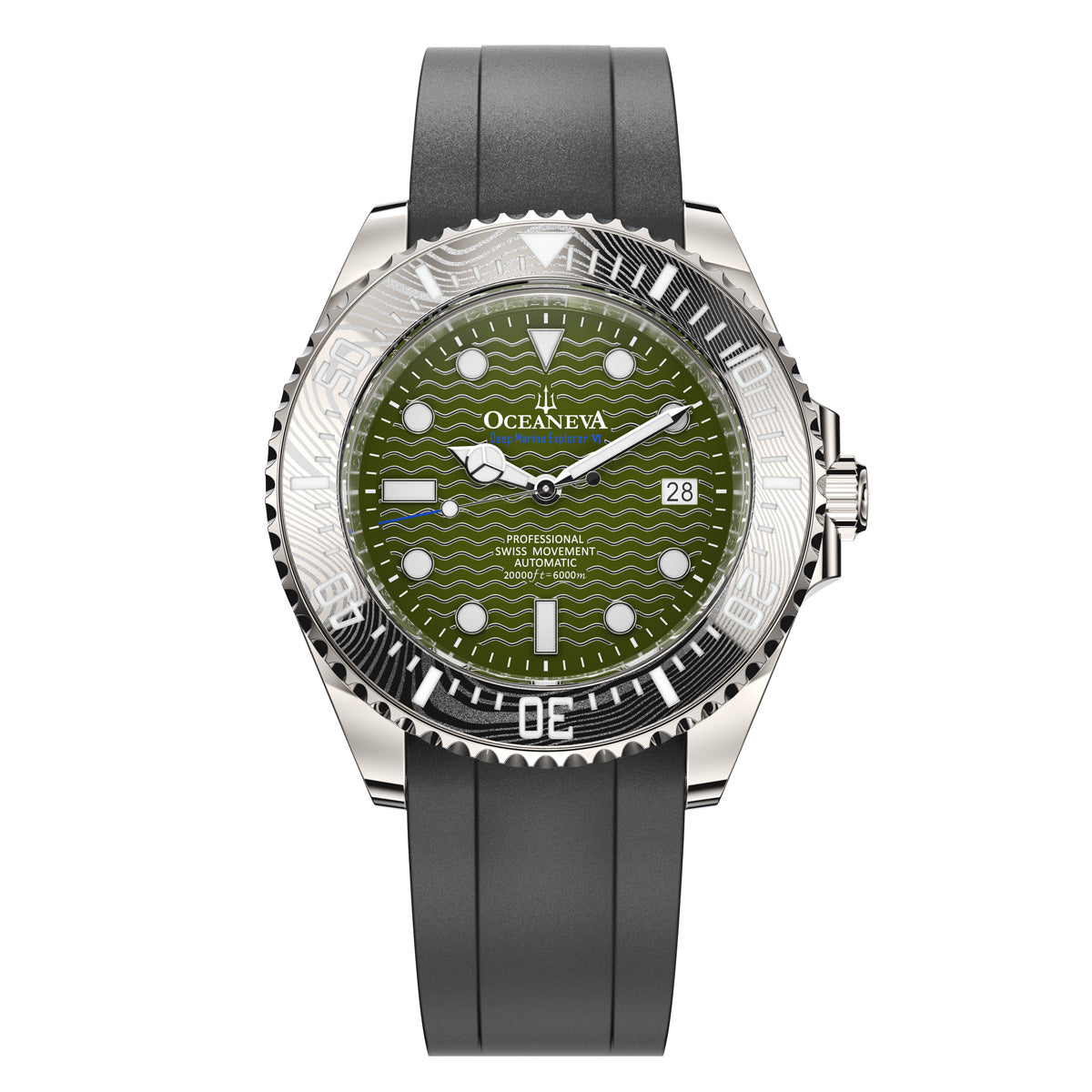 Oceaneva 6000m Deep Marine Explorer VI Grade 5 Titanium Automatic Watch Green Dial - VI200GRWVDMNT Automatic Watch, Dive Watch, Grade 5 Titanium Watch, Sw200-1 Swiss Automatic Movement