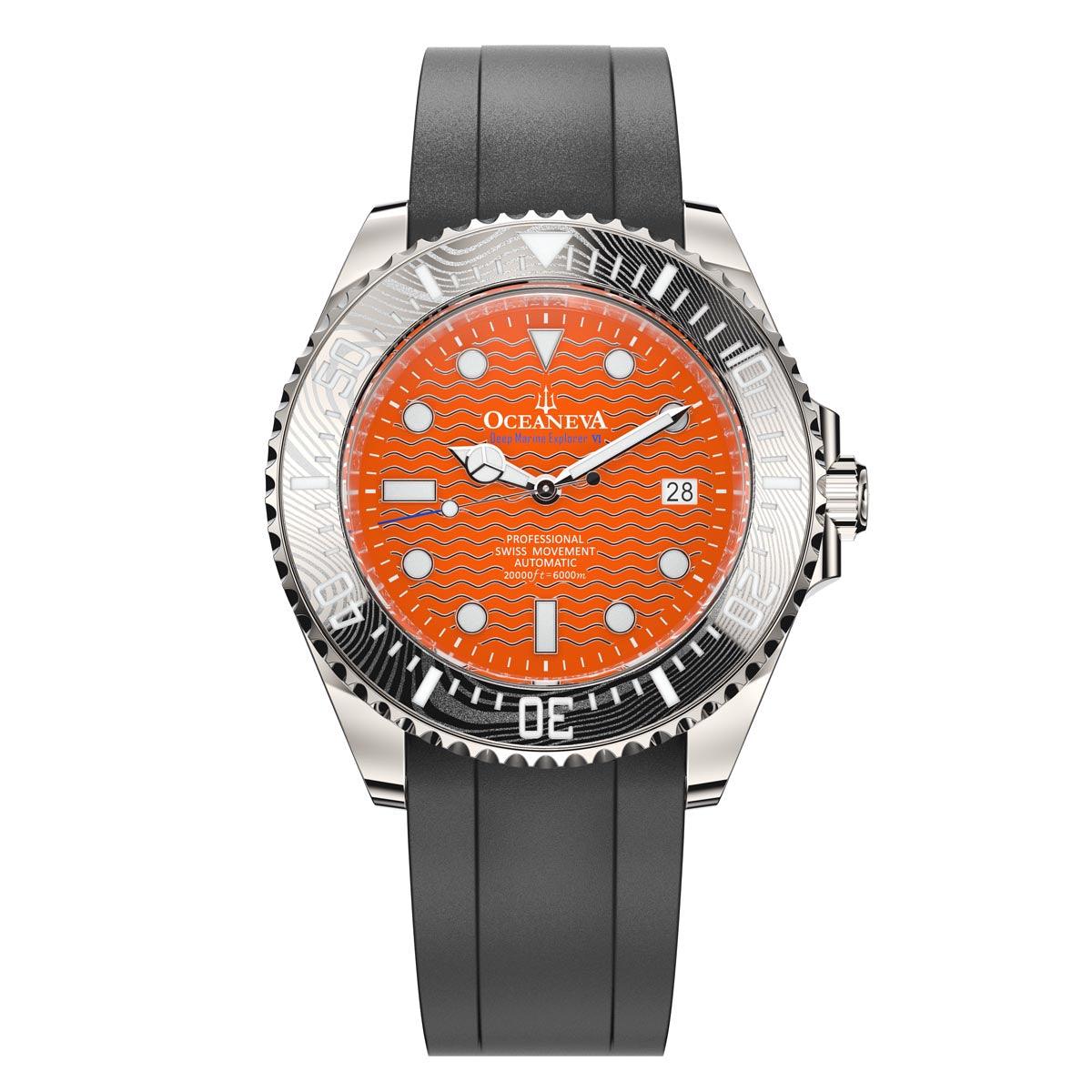 Oceaneva 6000m Deep Marine Explorer VI Grade 5 Titanium Automatic Watch Orange Dial - VI200ORWVDMNT Automatic watches, Dive Watch, Grade 5 Titanium Watch, Sw200-1 Swiss Automatic Movement