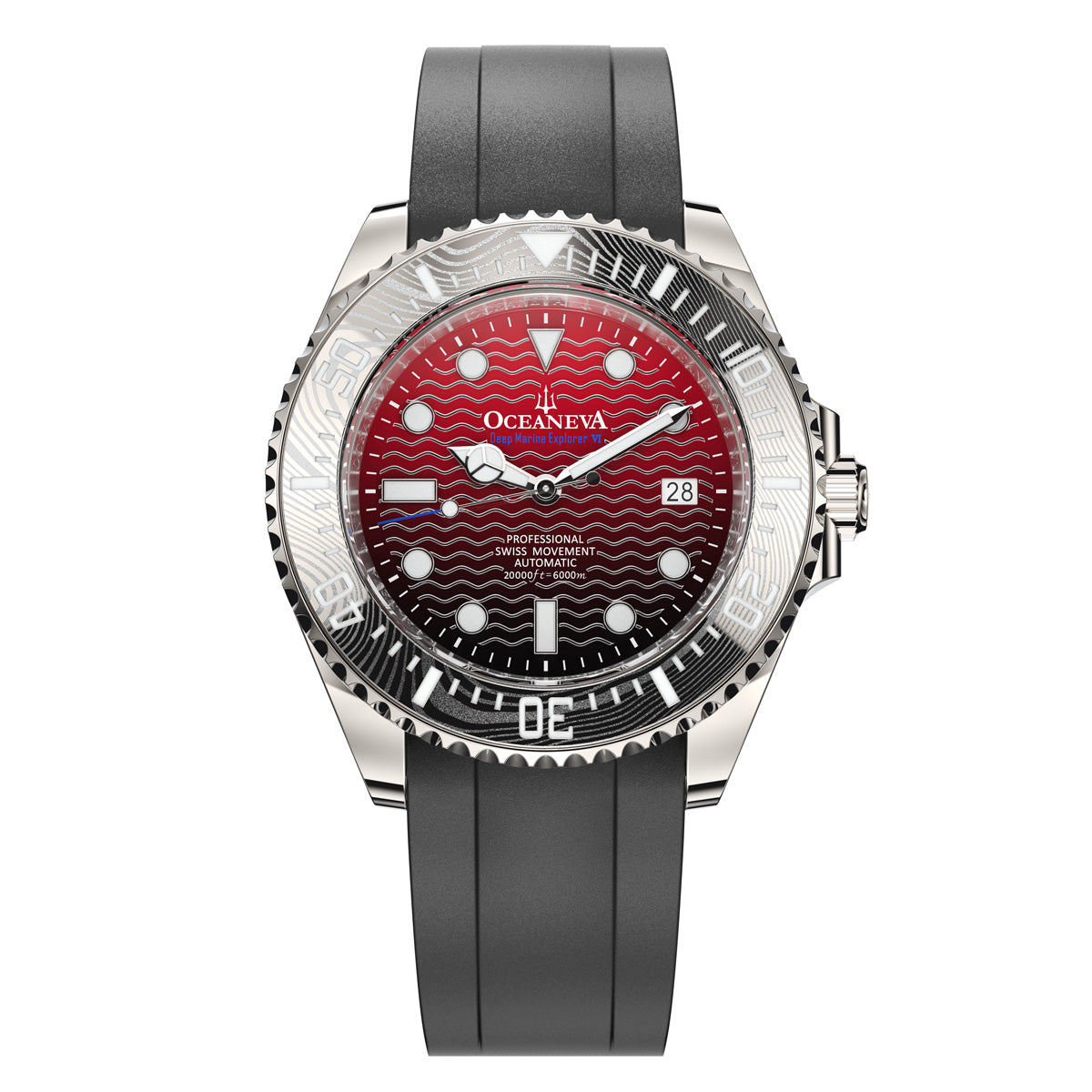 Oceaneva 6000m Deep Marine Explorer VI Grade 5 Titanium Automatic Watch Red Black Dial - VI200RDBKWVDMNT Automatic Watch, Dive Watch, Grade 5 Titanium Watch, Sw200-1 Swiss Automatic Movement