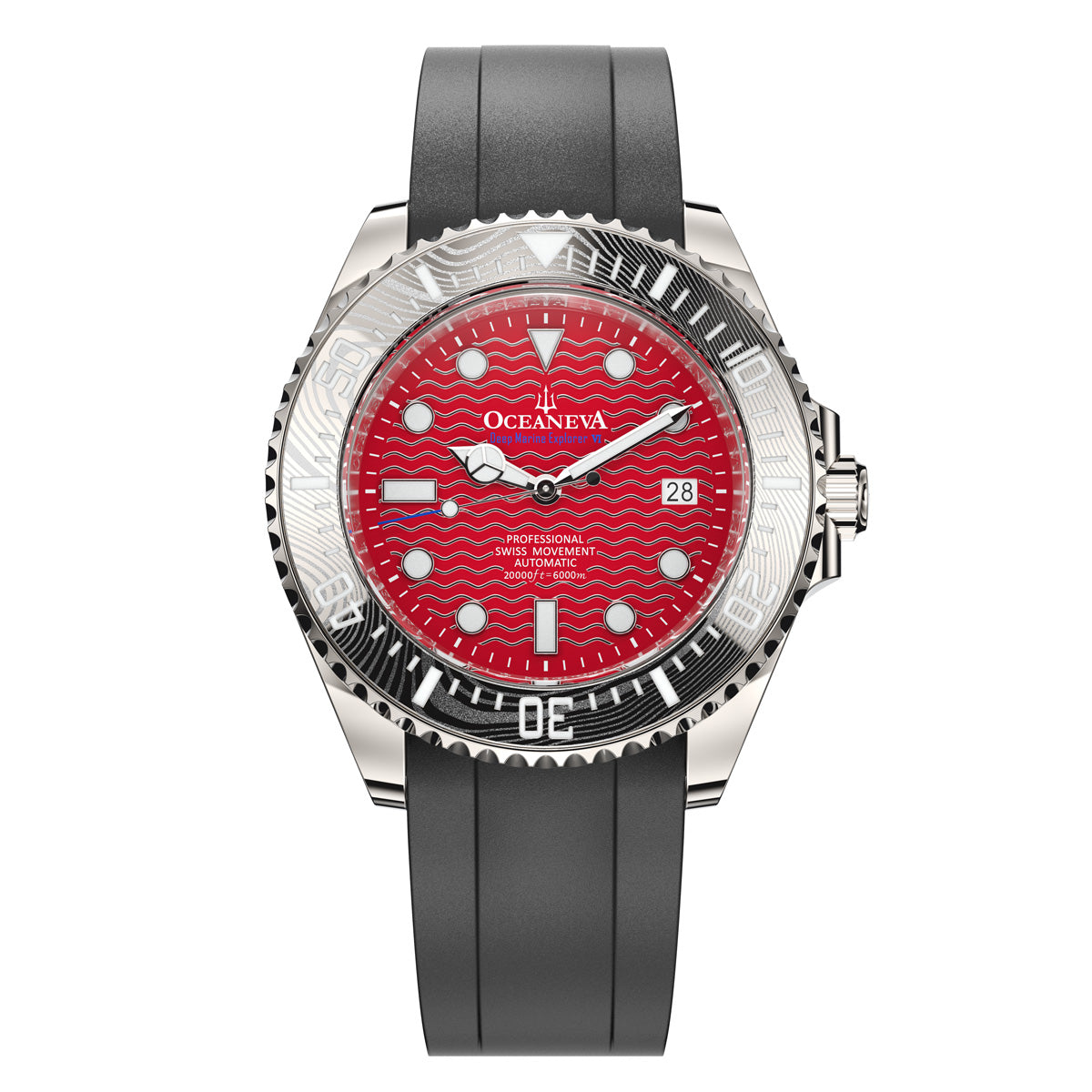 Oceaneva 6000m Deep Marine Explorer VI Grade 5 Titanium Automatic Watch Red Dial - VI200RDWVDMNT Automatic Watch, Dive Watch, Grade 5 Titanium Watch, Sw200-1 Swiss Automatic Movement