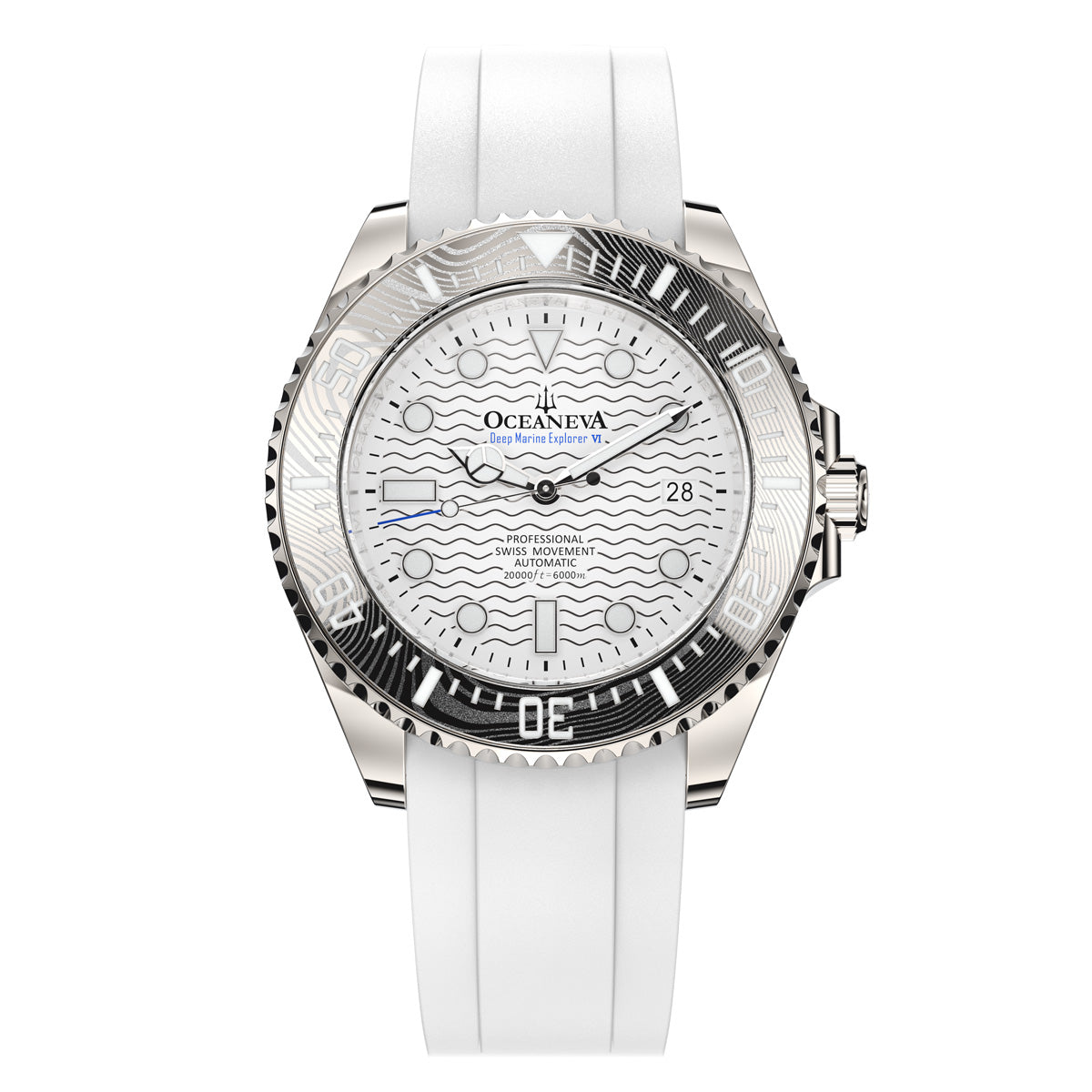 Oceaneva 6000m Deep Marine Explorer VI Grade 5 Titanium Automatic Watch White Dial - VI200WHWVDMNT Automatic Watch, Dive Watch, Grade 5 Titanium Watch, Sw200-1 Swiss Automatic Movement