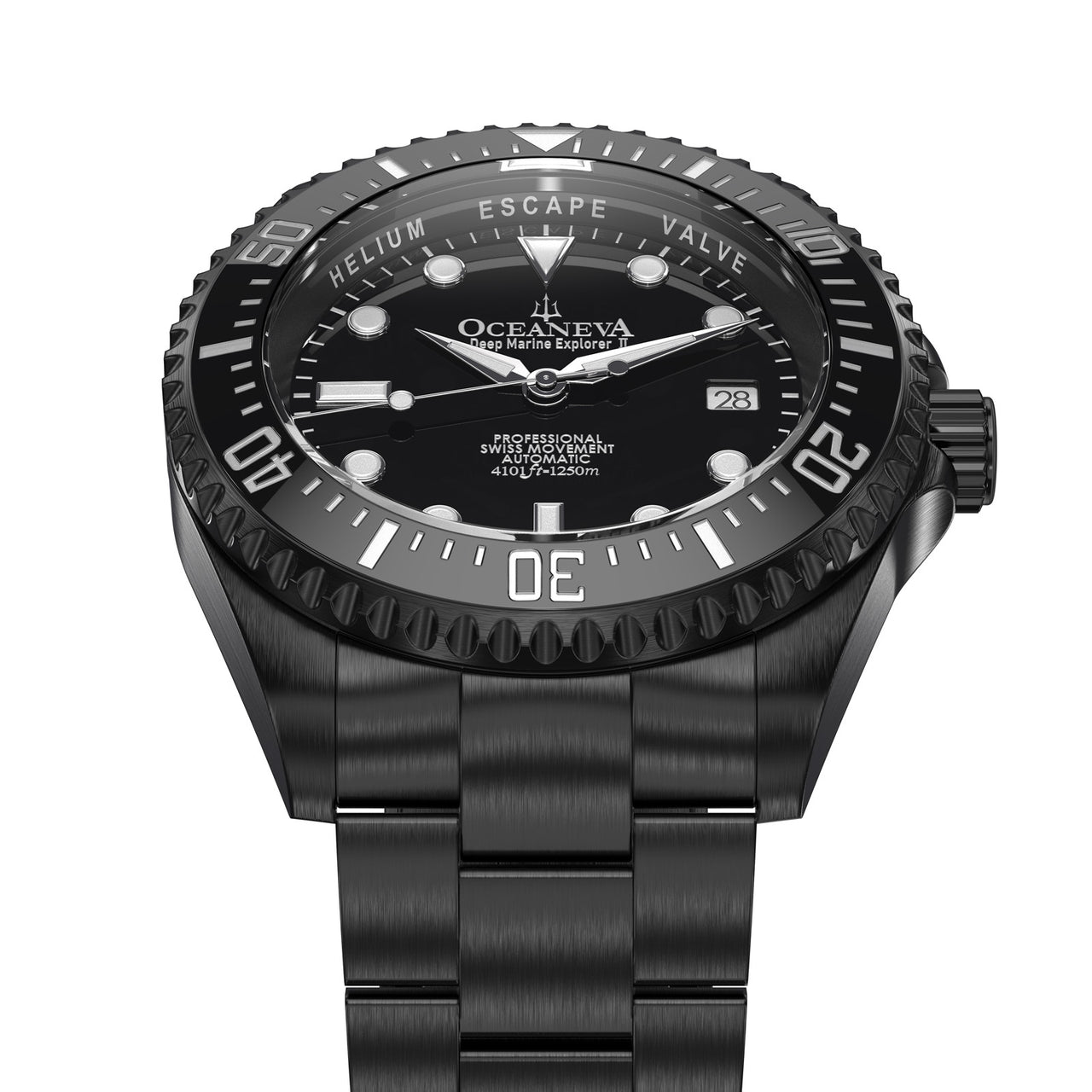 Oceaneva 1250M Dive Watch Black Dial Frontal View Picture