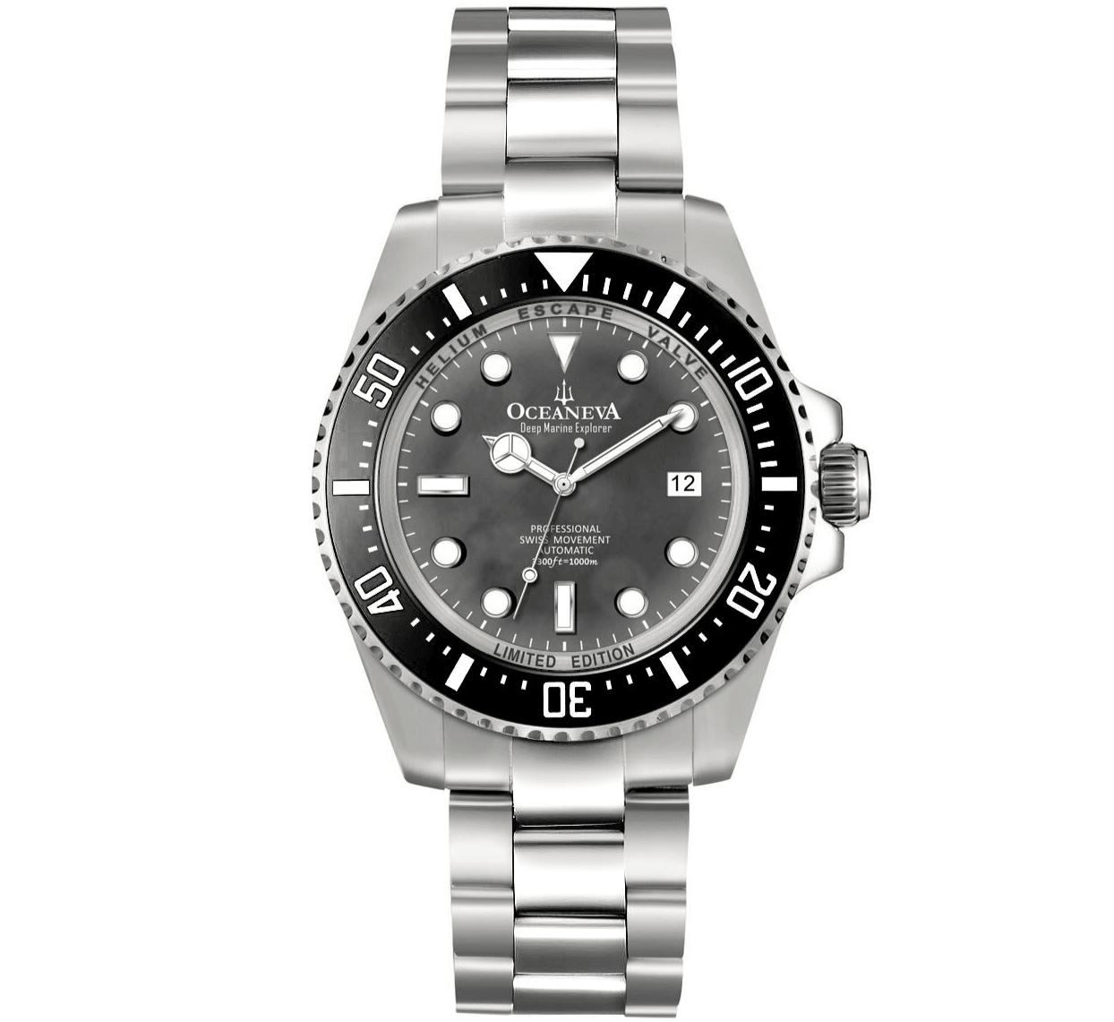Oceaneva™ Men's Deep Marine Explorer 1000M Pro Diver Watch Black Mother Of Pearl - main