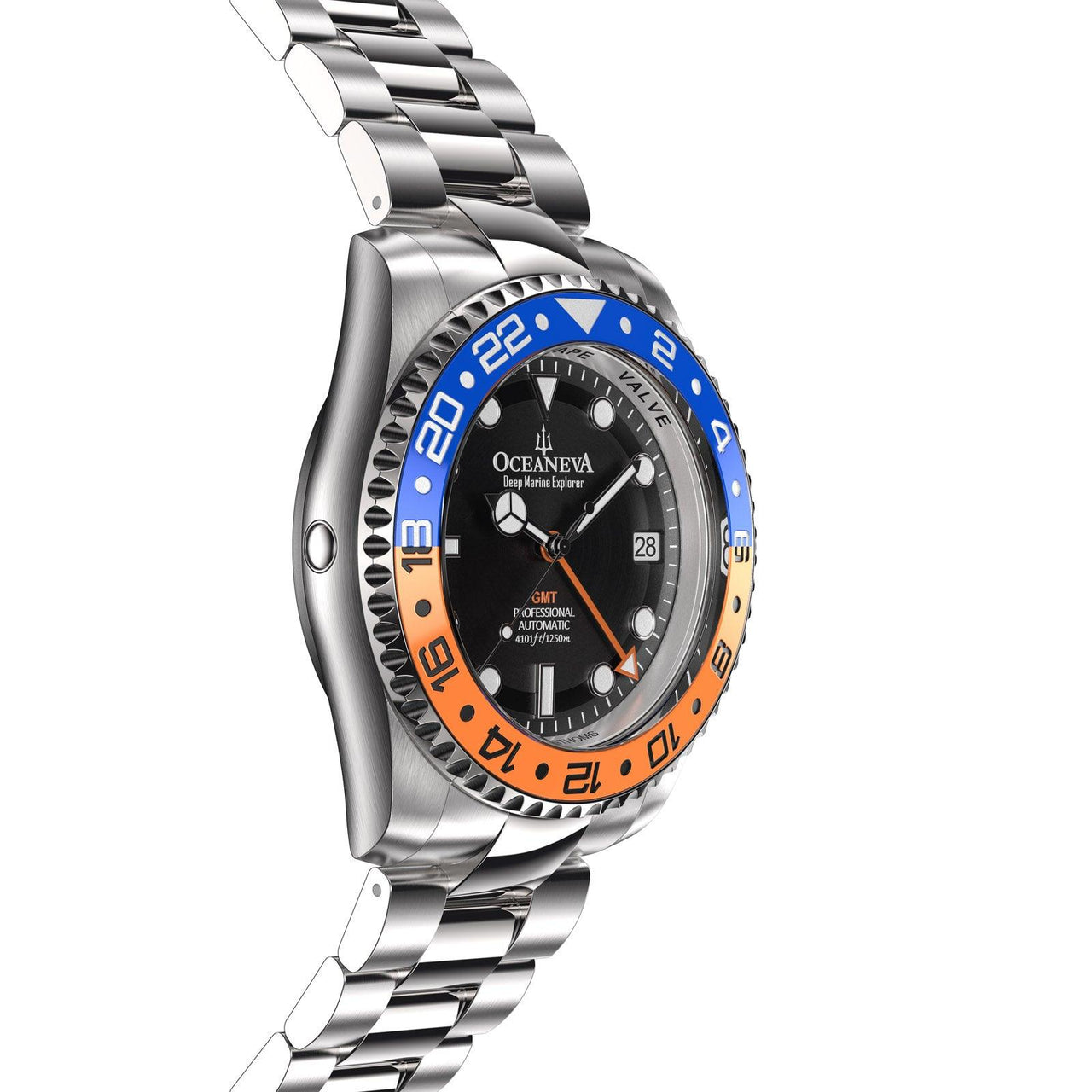 Oceaneva™ Men's GMT Automatic Deep Marine Explorer 1250M Pro Diver Blue Orange Bezel Watch
