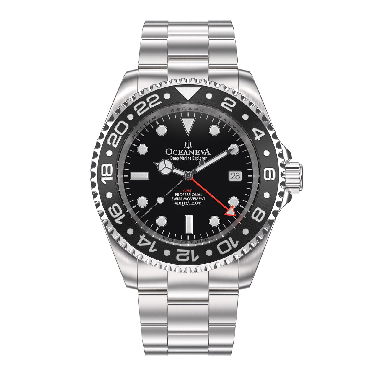 Oceaneva™ Men's GMT Deep Marine Explorer 1250M Pro Diver Watch Black