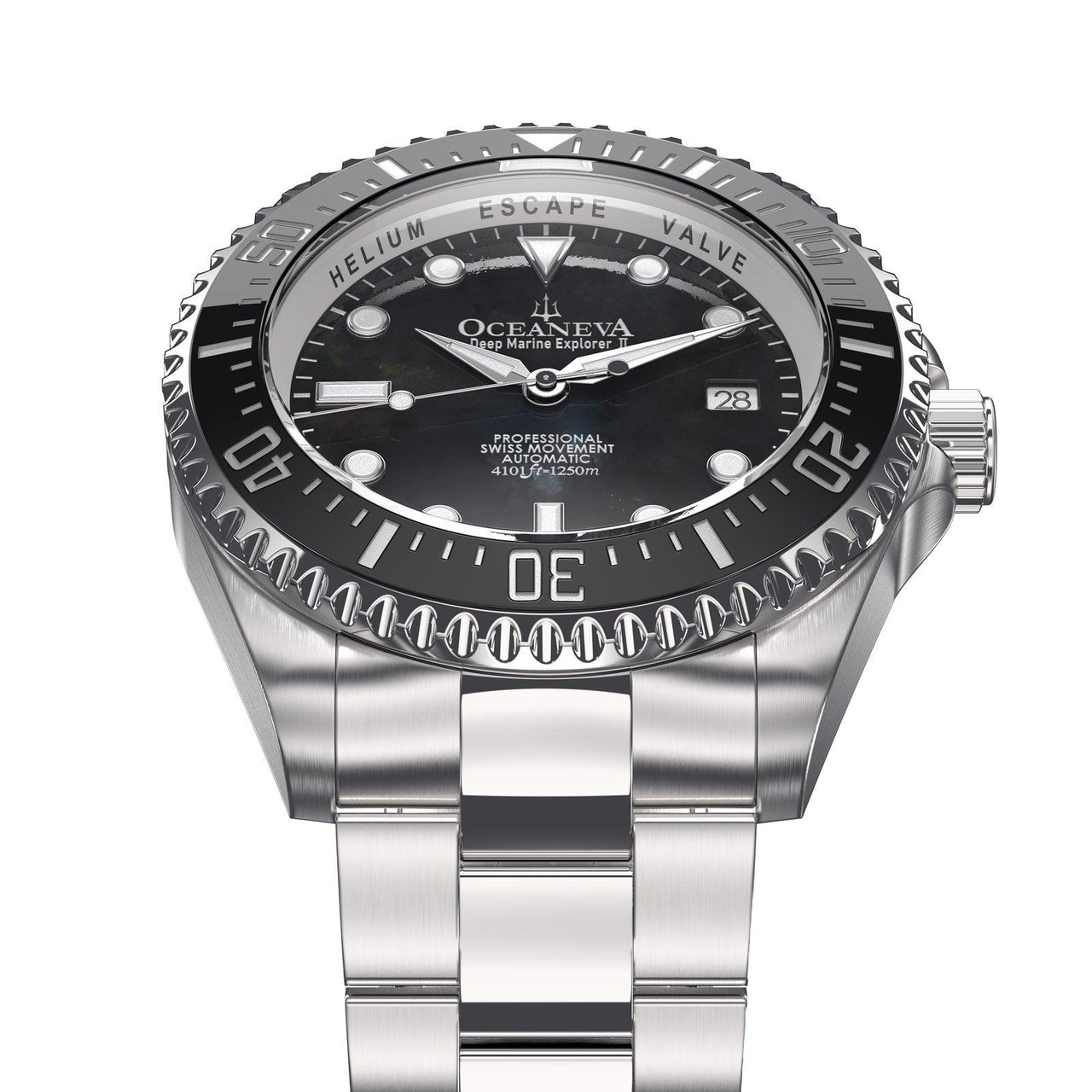 Oceaneva 1250M Dive Watch Black Mother of Pearl Frontal View Picture