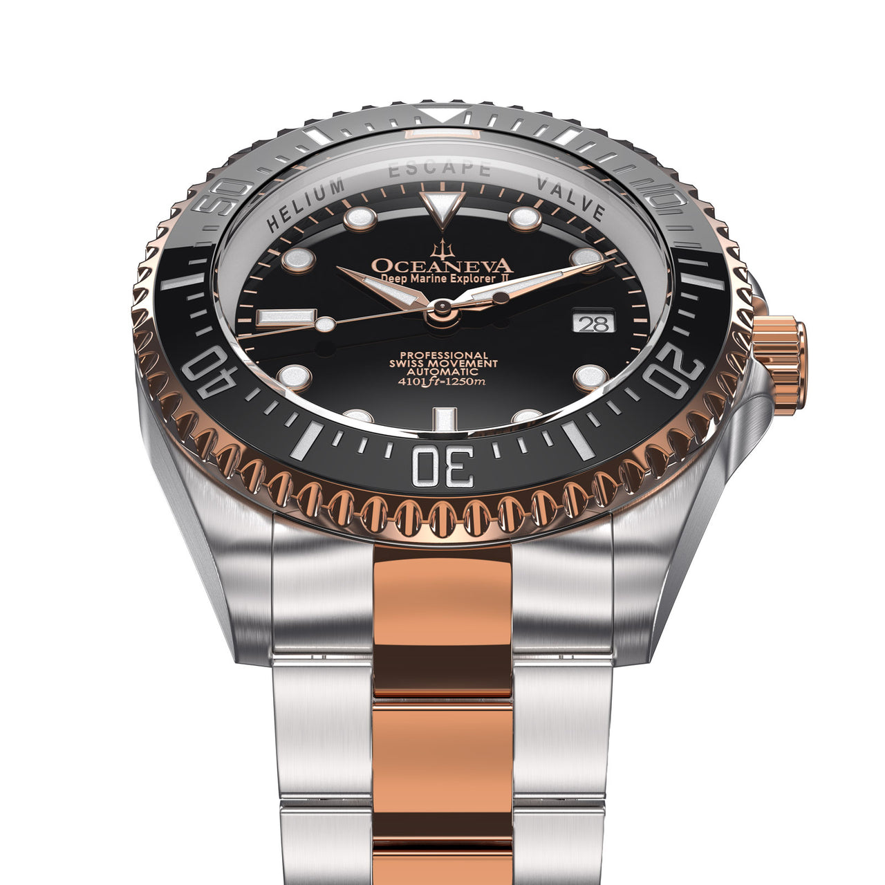 Oceaneva 1250M Dive Watch Black And Rose Gold Frontal View Picture