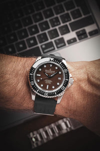 Thumbnail for Oceaneva 1250M Dive Watch Black Bezel Brown Dial On Wrist Rubber Strap