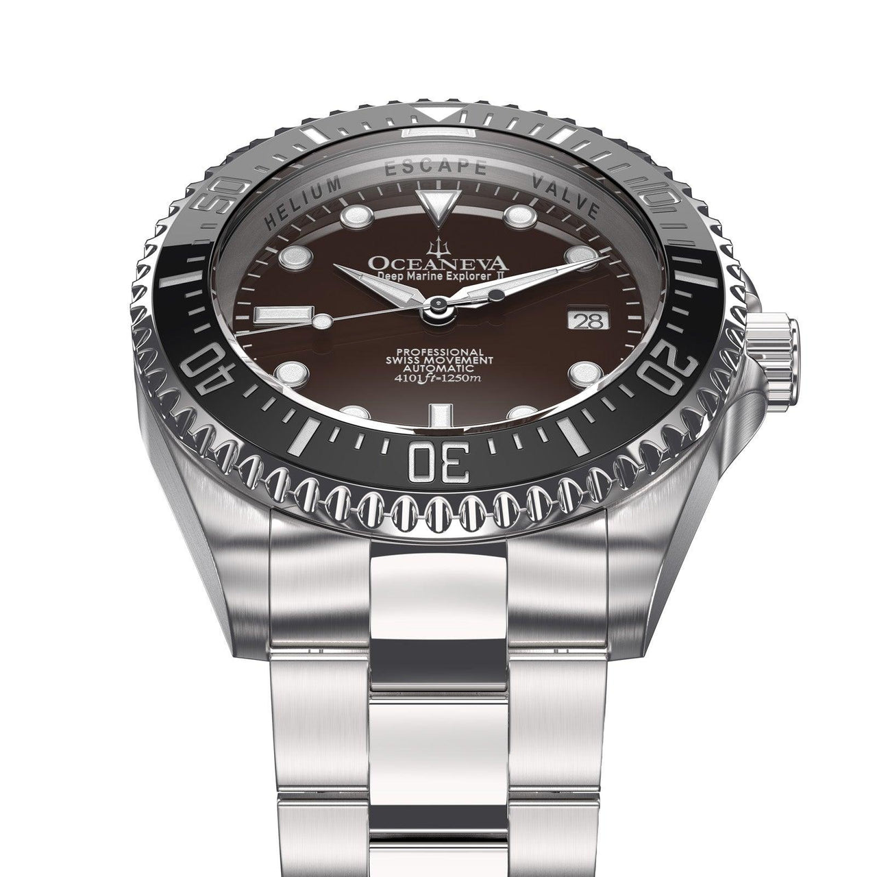 Oceaneva 1250M Dive Watch Black Bezel Brown Dial Frontal View Picture