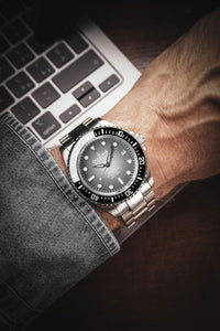 Thumbnail for Oceaneva 1250M Dive Watch Gray Fade On Wrist Denim Sleeve