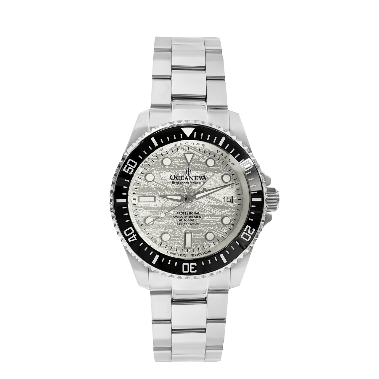 Oceaneva 1250M Dive Watch Silver Meteorite Frontal View Picture