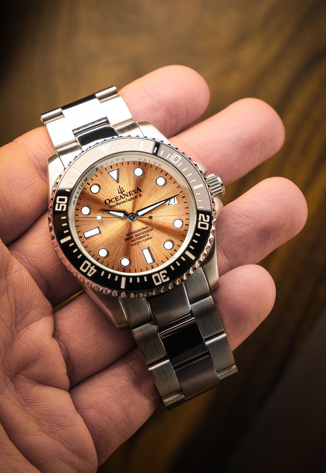 Oceaneva 1250M Dive Watch Copper In Hands