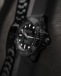 Thumbnail for Oceaneva 3000M Dive Watch Black Mother of Pearl Side View With Rubber Strap