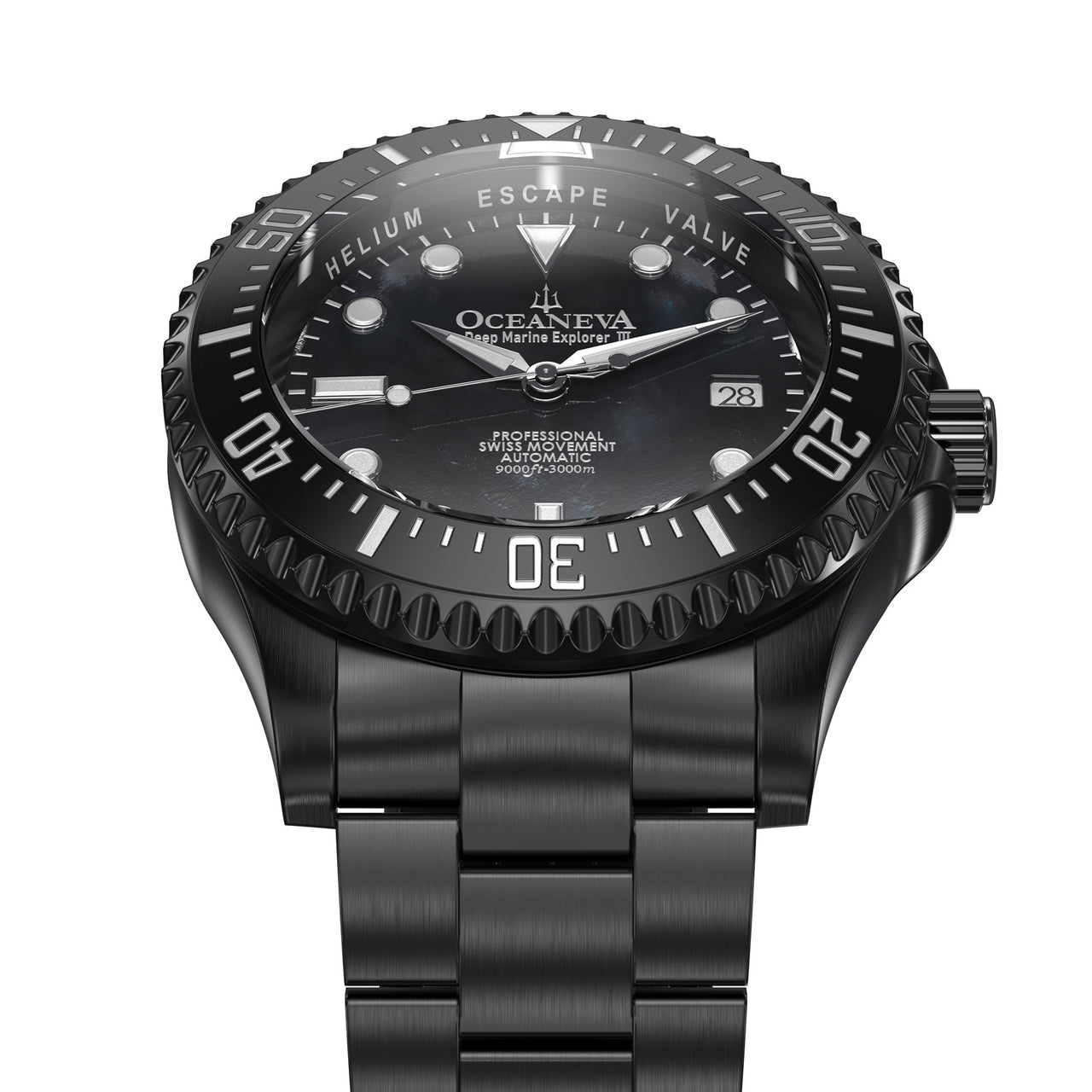 Oceaneva 3000M Dive Watch Black Mother of Pearl Frontal View Picture