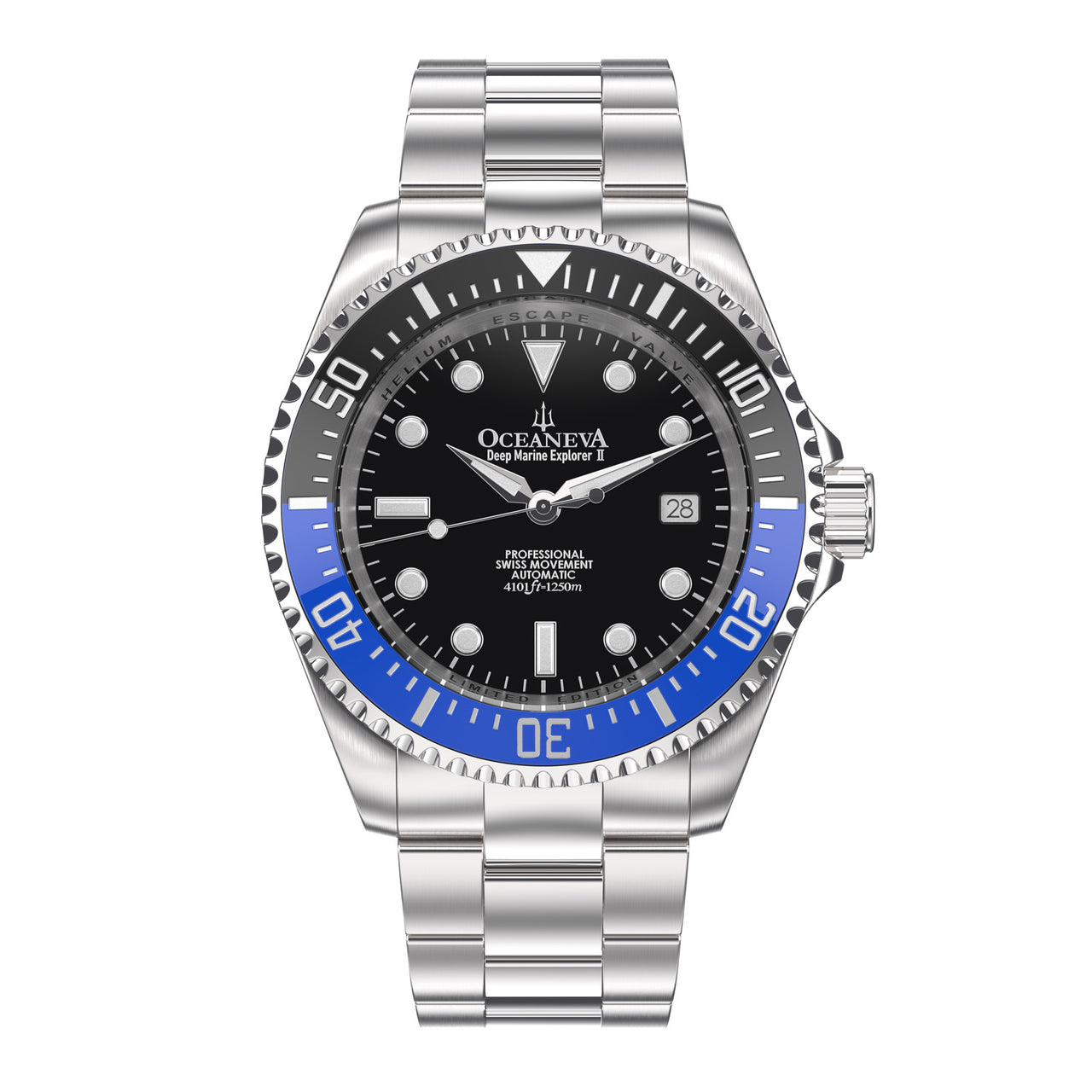 Oceaneva™ Men's Deep Marine Explorer II 1250M Pro Diver Watch Blue and Black