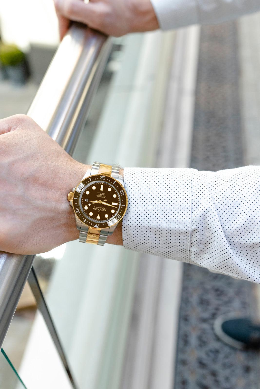 Oceaneva 1250M Dive Watch Brown And Gold On Wrist