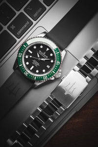 Thumbnail for Oceaneva 1250M Dive Watch Green Bezel Black Dial On Rubber Strap With Bracelet