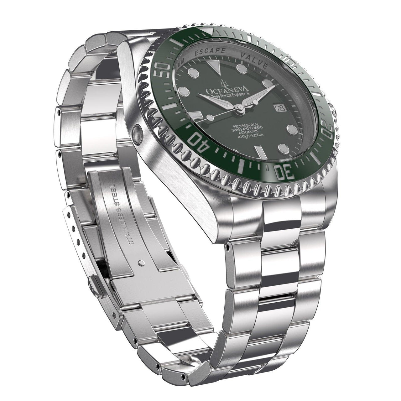 Oceaneva 1250M Dive Watch Green Front Picture Slight Right Slant View