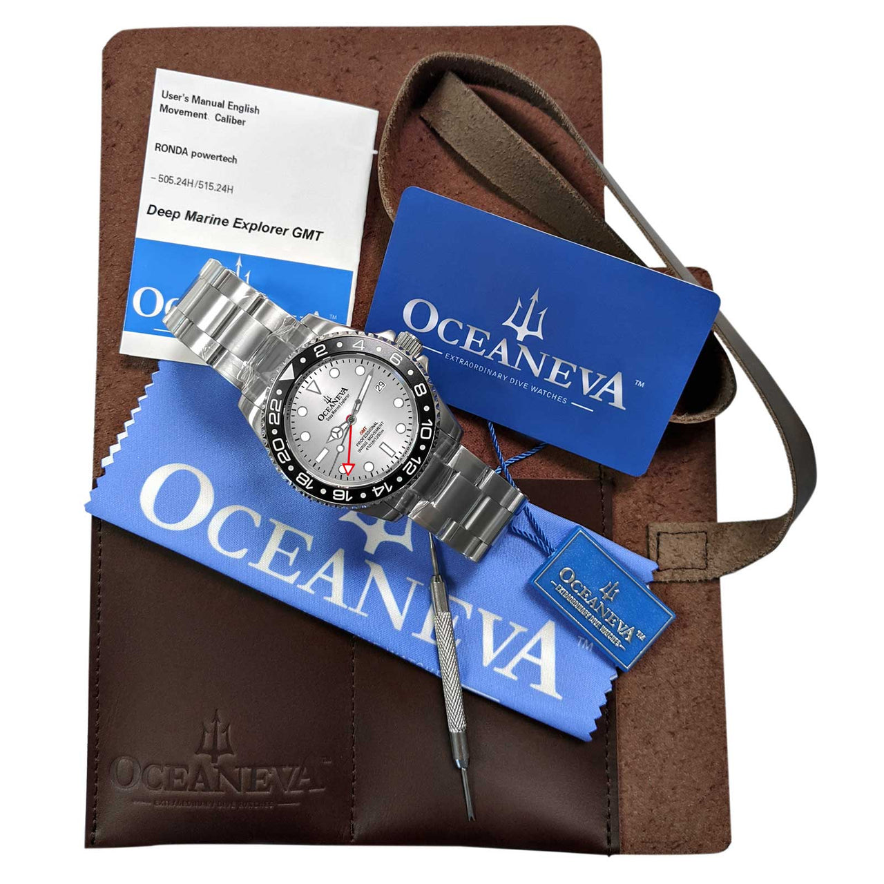 Oceaneva 1250M GMT Dive Watch Silver And Black With Packaging