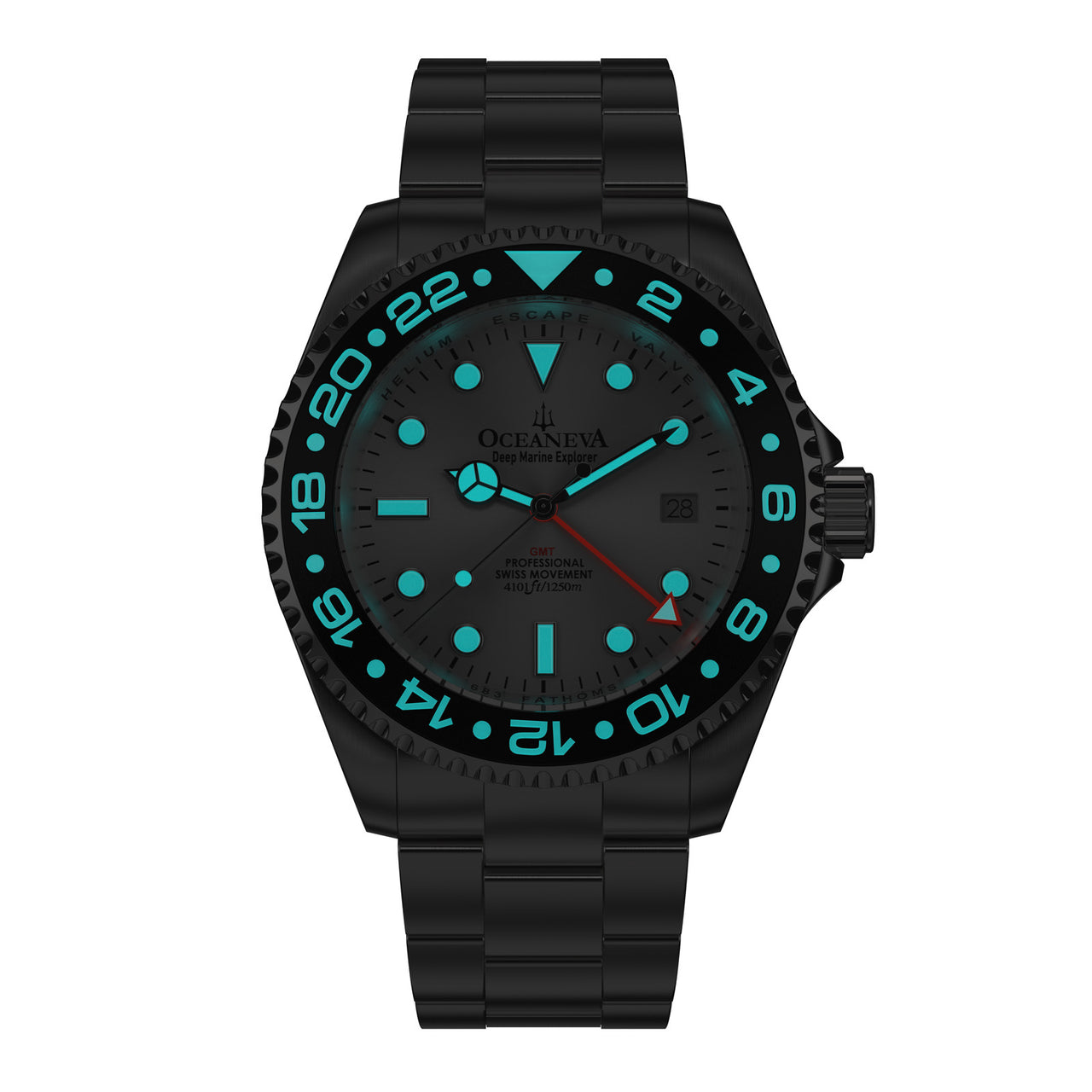 Oceaneva 1250M GMT Dive Watch Silver And Black Luminous