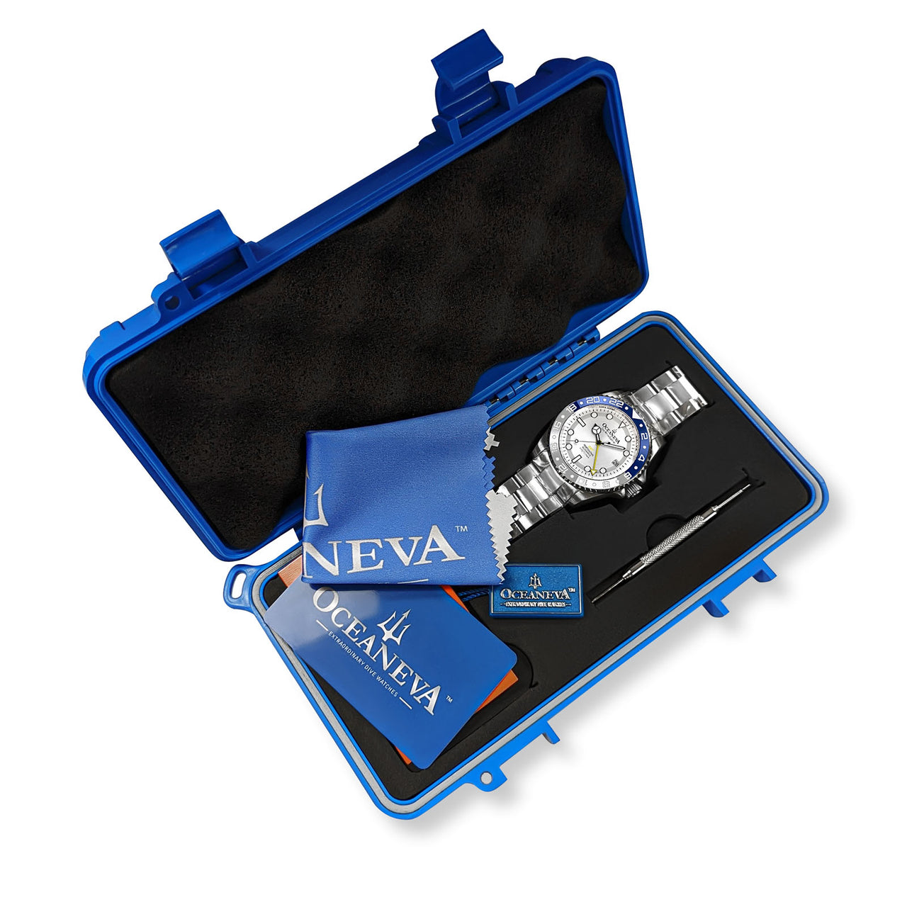 Oceaneva™ Men's GMT Automatic Deep Marine Explorer 1250M Pro Diver Silver Dial Watch