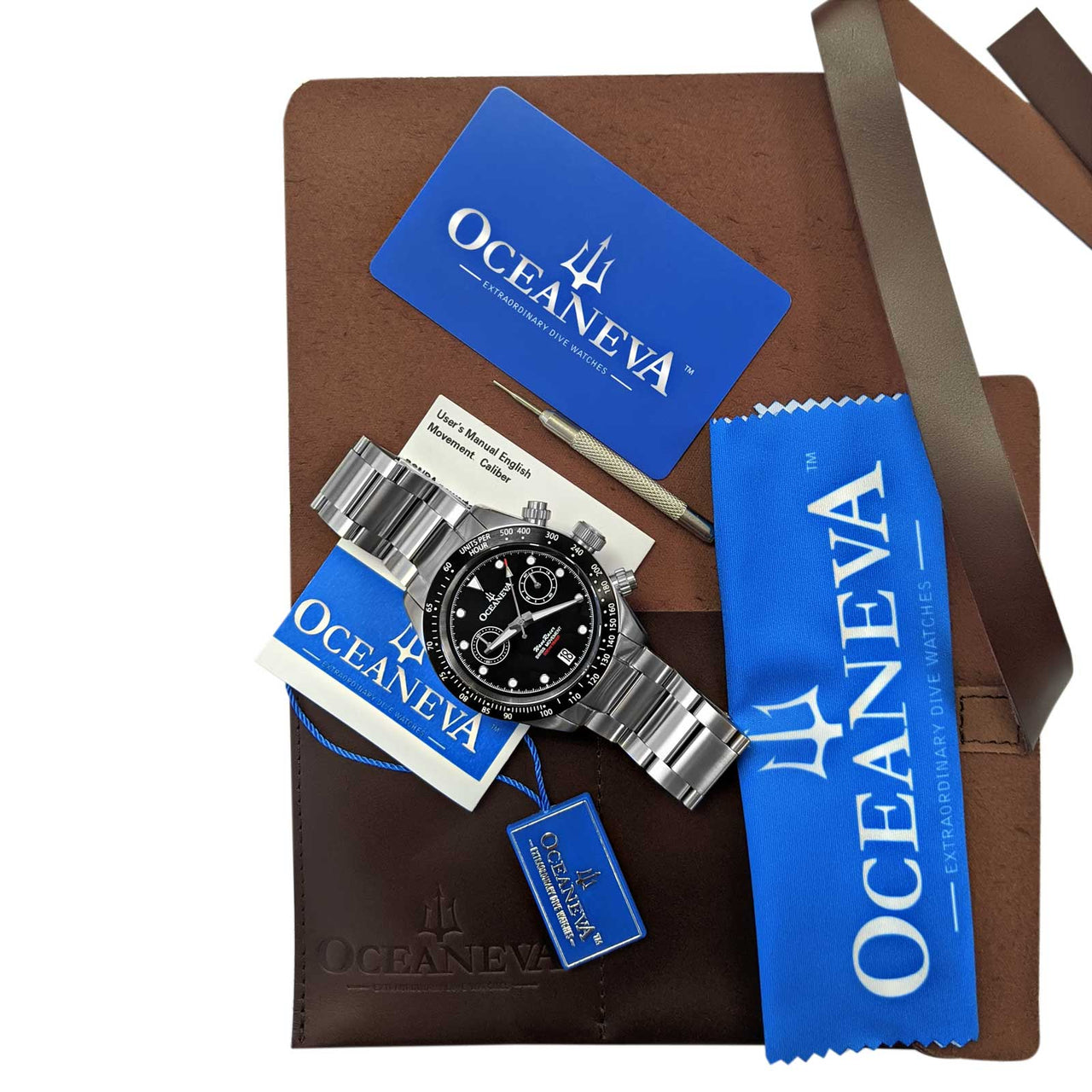 Oceaneva Black Dial Chronograph Watch With Packaging 
