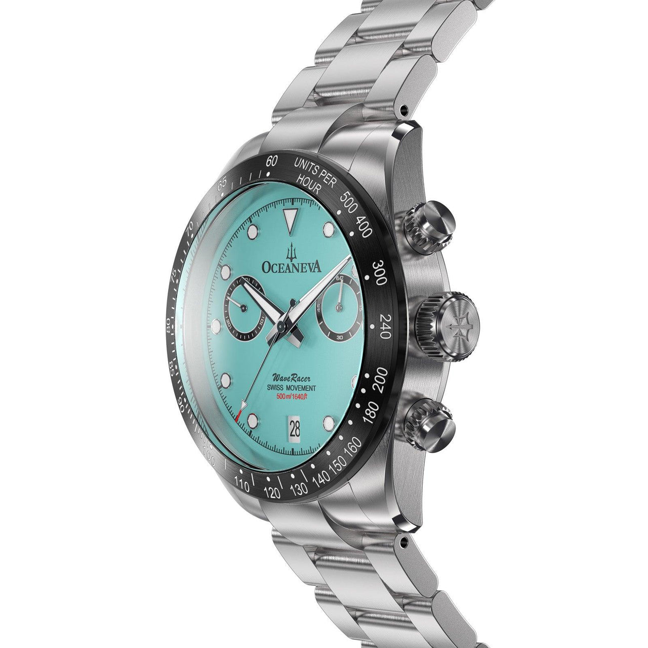 Oceaneva Mint Dial Chronograph Watch Side View Crown