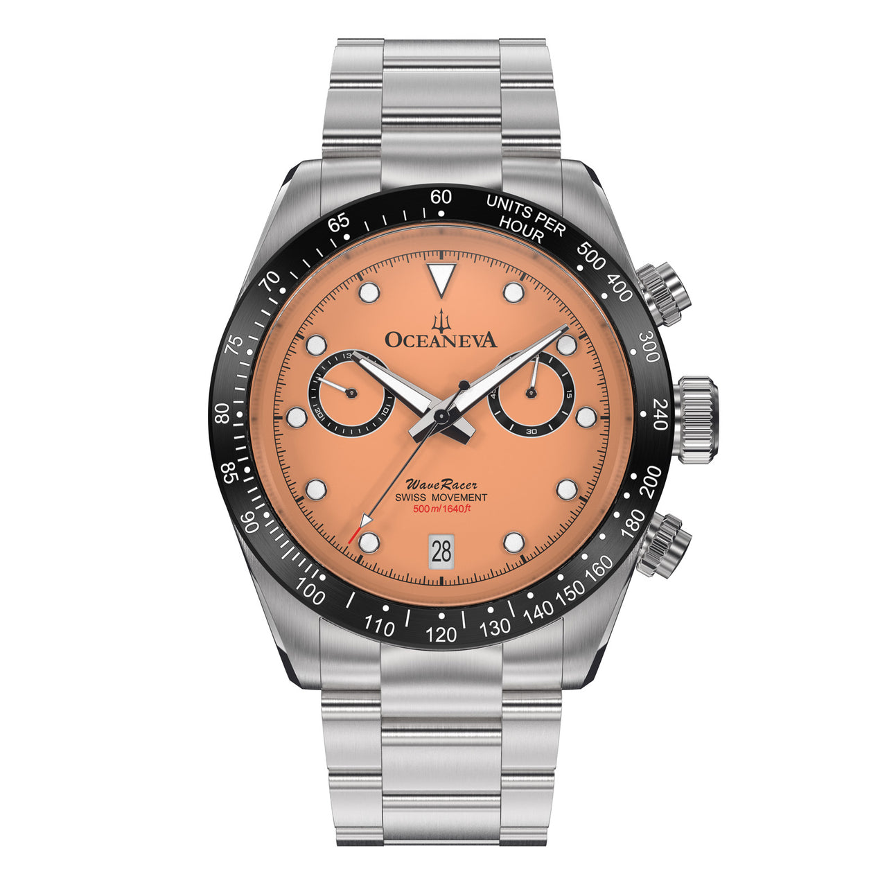 Oceaneva™ Men's WaveRacer™ 500M Pro Diver Salmon Dial Chronograph Watch