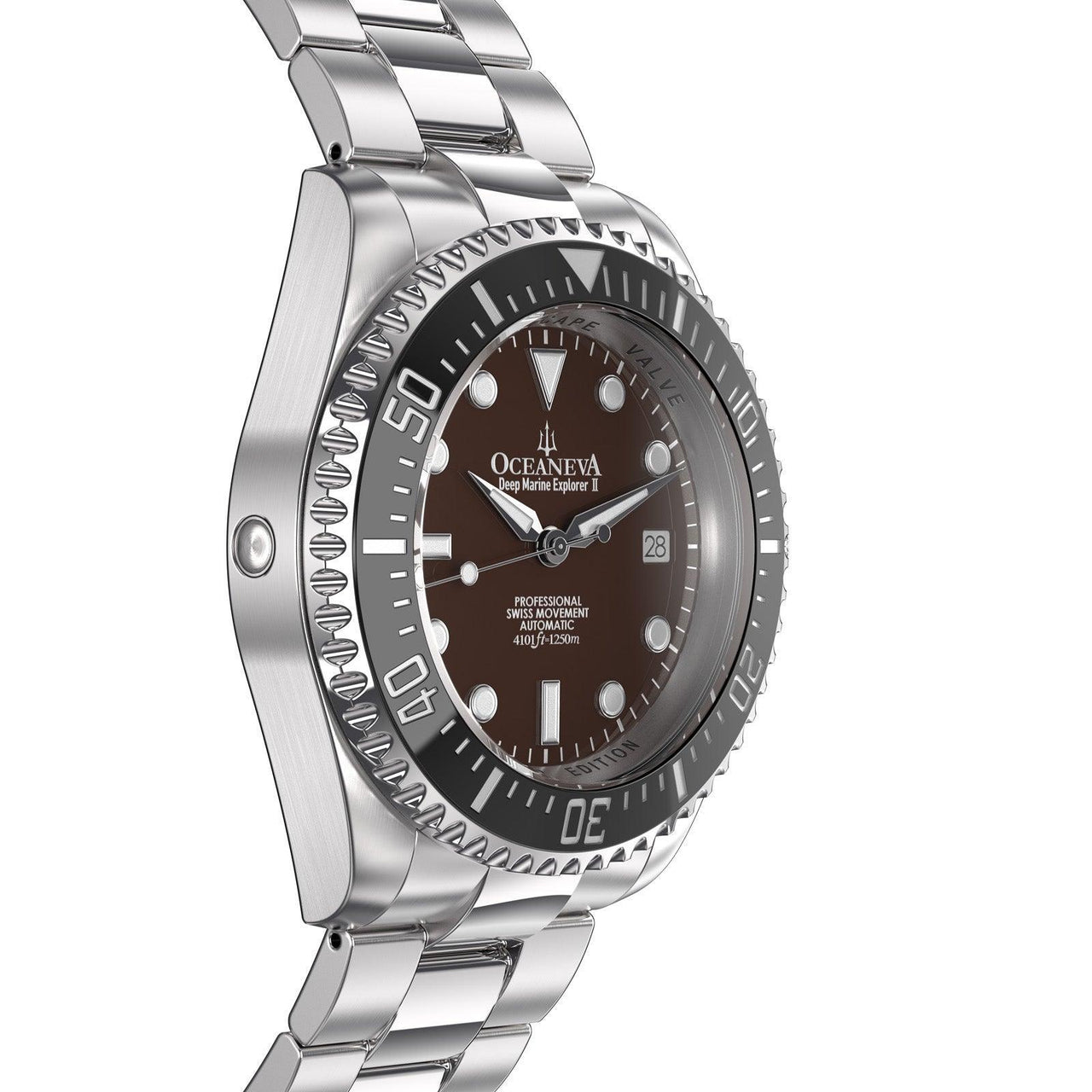 Oceaneva Men's Deep Marine Explorer II 1250M Pro Diver Watch Black and Brown - BKII200BRST 1000M, 1250M, 316L Stainless Steel Watch, Automatic Watch, BGW9 Swiss-Superluminova, Ceramic Bezel, Dive Watch, Sw200-1 Swiss Automatic Movement