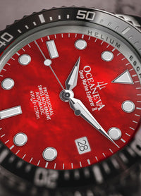 Thumbnail for Oceaneva Men's Deep Marine Explorer II 1250M Pro Diver Watch Red Mother of Pearl Dial - BKII200RDMOPST 1000M, 1250M diver, 316L Stainless Steel Watch, Automatic Watch, BGW9 Swiss-Superluminova, Ceramic Bezel, Dive Watch, Sw200-1 Swiss Automatic Movement