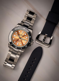 Thumbnail for Oceaneva Men's Deep Marine Explorer II 1250M Pro Diver Watch Copper Burst Dial - BKII200SLST 1000M, 1250M diver, 316L Stainless Steel Watch, Automatic Watch, BGW9 Swiss-Superluminova, Ceramic Bezel, Dive Watch, Sw200-1 Swiss Automatic Movement