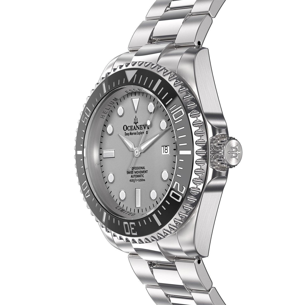 Oceaneva Men's Deep Marine Explorer II 1250M Pro Diver Watch Gray - BKII200SVST 1000M, 1250M, 316L Stainless Steel Watch, Automatic Watch, BGW9 Swiss-Superluminova, Ceramic Bezel, Dive Watch, Sw200-1 Swiss Automatic Movement
